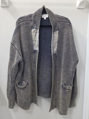 Heyson Open Knit Cardigan in Navy and Cream